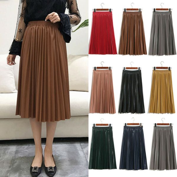 new women high-waist pleated skirts pu leather midi skirts ladies office solid casual skirt faldas mujer moda jupe femme, Black
new women high-waist pleated skirts pu leather midi skirts ladies office solid casual skirt faldas mujer moda jupe femme, Black