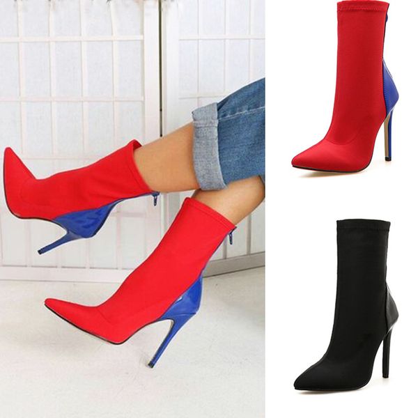 women's boots zipper pointed toe ankle boots women super high heels shoes women shoes stretch fabric ladies booties, Black
women's boots zipper pointed toe ankle boots women super high heels shoes women shoes stretch fabric ladies booties, Black