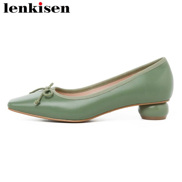 lenkisen summer solid full grain leather square toe med heel shoes women butterfly-knot shallow slip on high fashion pumps l06, Black 
lenkisen summer solid full grain leather square toe med heel shoes women butterfly-knot shallow slip on high fashion pumps l06, Black