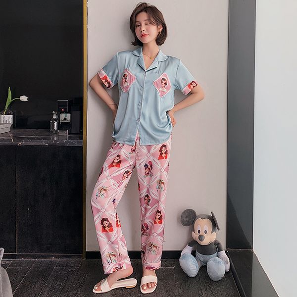 ladies' pyjamas 2020 summer ice silk thin short-sleeved two-piece suit korean cute cartoon silk home clothes pajamas for women, Black;red
ladies' pyjamas 2020 summer ice silk thin short-sleeved two-piece suit korean cute cartoon silk home clothes pajamas for women, Black;red