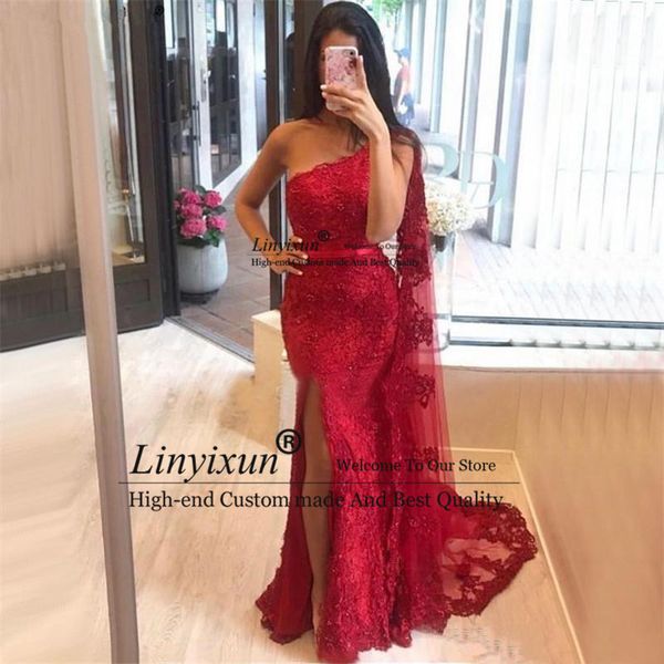 2020 generous one shoulder lace mermaid prom dresses tulle lace applique split slit sweep train formal evening party dress, White;black
2020 generous one shoulder lace mermaid prom dresses tulle lace applique split slit sweep train formal evening party dress, White;black