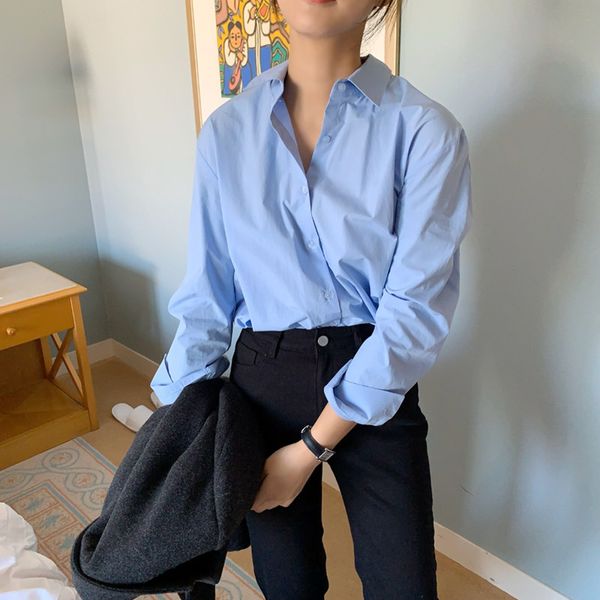 women blouse shirt 100% cotton blue blusas boy friend style oversized 2020 spring new ins fashion, White
women blouse shirt 100% cotton blue blusas boy friend style oversized 2020 spring new ins fashion, White