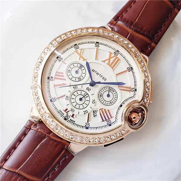 new luxury large dial diamond mens watch rose gold leather 48mm quality chronograph quartz movement sports men watches montre de luxe, Slivery;brown
new luxury large dial diamond mens watch rose gold leather 48mm quality chronograph quartz movement sports men watches montre de luxe, Slivery;brown