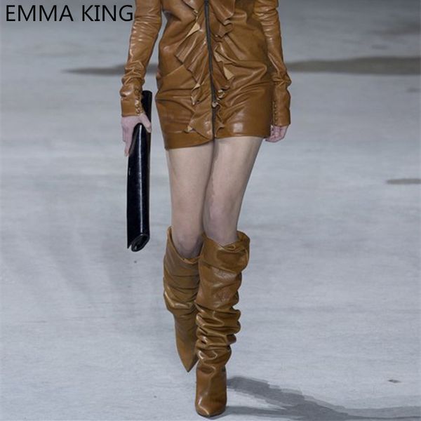 emma king 2018 pleated high heels woman knight knee high model show spike heels stilettos evening party pointed toe boots, Black
emma king 2018 pleated high heels woman knight knee high model show spike heels stilettos evening party pointed toe boots, Black