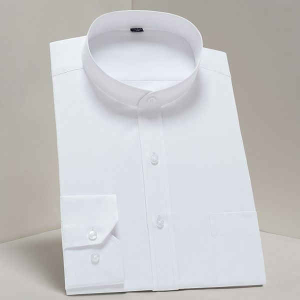 men's casual standard-fit long-sleeve band-collar shirt single patch pocket elegant fashion white work office basic dress shirts, White;black
men's casual standard-fit long-sleeve band-collar shirt single patch pocket elegant fashion white work office basic dress shirts, White;black