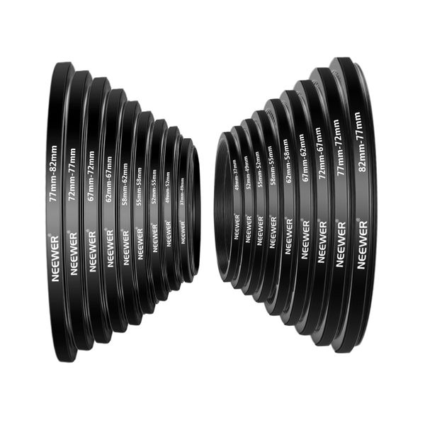 neewer 18 pieces metal camera lens filter ring adapter kit-9 pieces step up ring setand 9 pieces step down ring set for canon
neewer 18 pieces metal camera lens filter ring adapter kit-9 pieces step up ring setand 9 pieces step down ring set for canon