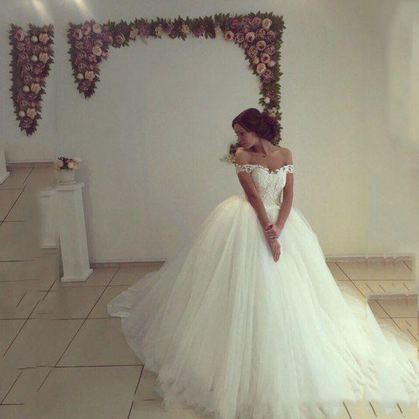 custom off shoulder lace ball gown wedding dresses 2020 with appliques court train lace up back tulle wedding bridal gowns, White
custom off shoulder lace ball gown wedding dresses 2020 with appliques court train lace up back tulle wedding bridal gowns, White
