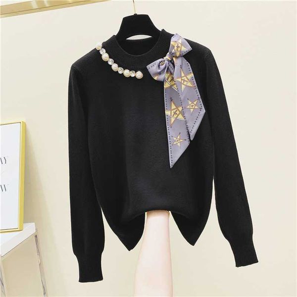 sweater women's new autumn and winter 2019 pullover nail bead bow scarf women's round neck knit-shirt winter sweater women, White;black
sweater women's new autumn and winter 2019 pullover nail bead bow scarf women's round neck knit-shirt winter sweater women, White;black