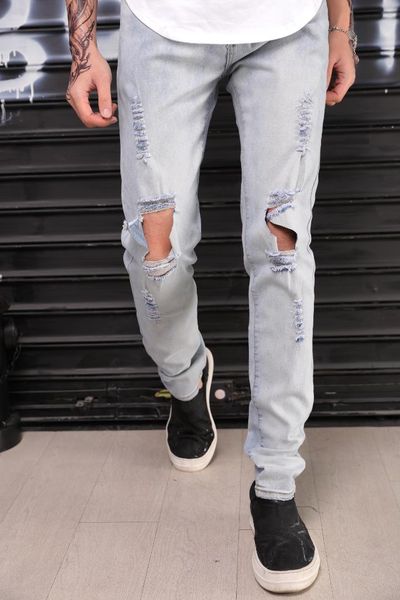 hole mens jeans brand straight denim pants fashion mens clothing, Blue 
hole mens jeans brand straight denim pants fashion mens clothing, Blue