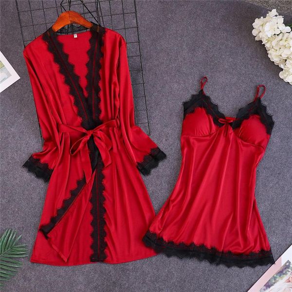 robe & gown sets bathrobe + mini night dress two pieces sleepwear womens sleep set faux silk nightwear, Black;red
robe & gown sets bathrobe + mini night dress two pieces sleepwear womens sleep set faux silk nightwear, Black;red