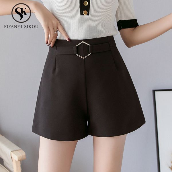 2019 summer women's high waist shorts fashion zipper solid color loose wide leg shorts women casual elegant mini short pants, White;black
2019 summer women's high waist shorts fashion zipper solid color loose wide leg shorts women casual elegant mini short pants, White;black