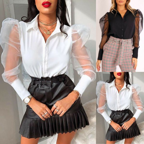 new women mesh puff long sleeve blouse sheer slim fit casual button down collar shirts blouse black shirts, White
new women mesh puff long sleeve blouse sheer slim fit casual button down collar shirts blouse black shirts, White