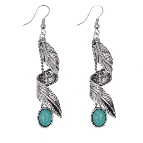 classic style silver plated twist feather green turquoises stone drop earrings for women jewelry
classic style silver plated twist feather green turquoises stone drop earrings for women jewelry