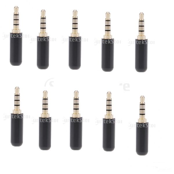 10pcs 3.5mm 1/8\" trrs 4 pole male plug a/v solder connector black 
10pcs 3.5mm 1/8\" trrs 4 pole male plug a/v solder connector black