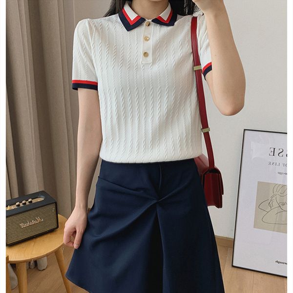 women stretch short-sleeved knitted sweater lady thin preppy style turn-down collar slim simple with buttons, White;black
women stretch short-sleeved knitted sweater lady thin preppy style turn-down collar slim simple with buttons, White;black
