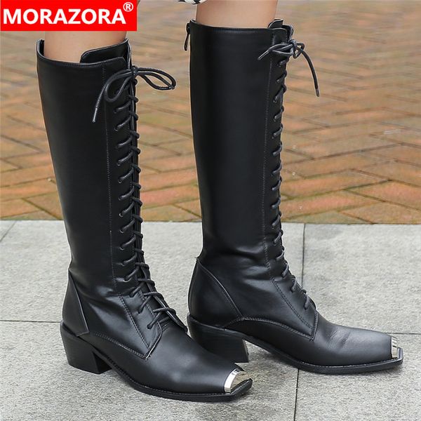 morazora 2020 new arrival knee high boots women genuine leather pu metal toe knight boots square heels punk shoes ladies, Black
morazora 2020 new arrival knee high boots women genuine leather pu metal toe knight boots square heels punk shoes ladies, Black