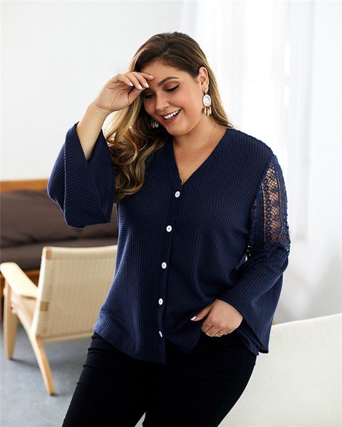 ladies plus size knit shirts flare sleeve designer hollow out button decorations womens spring oversize fashion feales clothes, White
ladies plus size knit shirts flare sleeve designer hollow out button decorations womens spring oversize fashion feales clothes, White