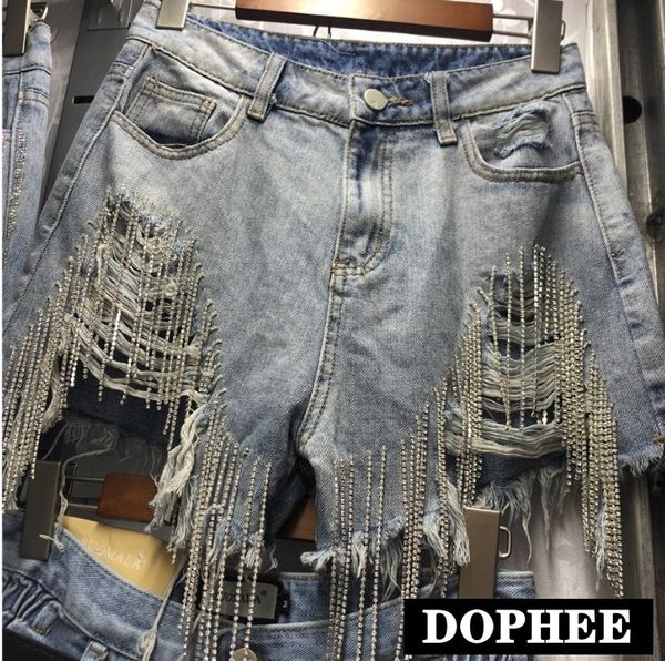 2019 women's summer new arrival heavy beaded diamond tassel denim shorts student high waist hole ripped jeans shorts, Blue
2019 women's summer new arrival heavy beaded diamond tassel denim shorts student high waist hole ripped jeans shorts, Blue