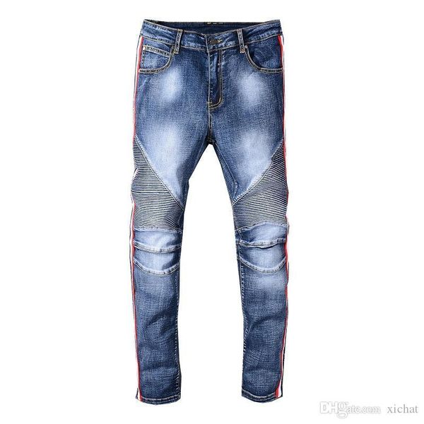 mens distressed skinny biker jeans fashion designer washed pleated panelled zipper slim fit motorcycle hip hop denim pants 1085, Blue
mens distressed skinny biker jeans fashion designer washed pleated panelled zipper slim fit motorcycle hip hop denim pants 1085, Blue