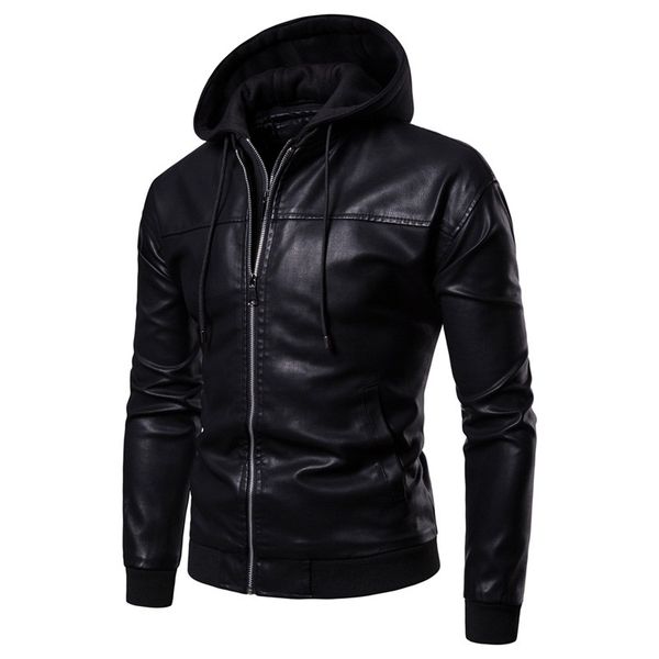 autumn and winter new style pu hooded leather coat men's removable shoulder mock two-piece zipper hugh leather jacket men's, Black
autumn and winter new style pu hooded leather coat men's removable shoulder mock two-piece zipper hugh leather jacket men's, Black