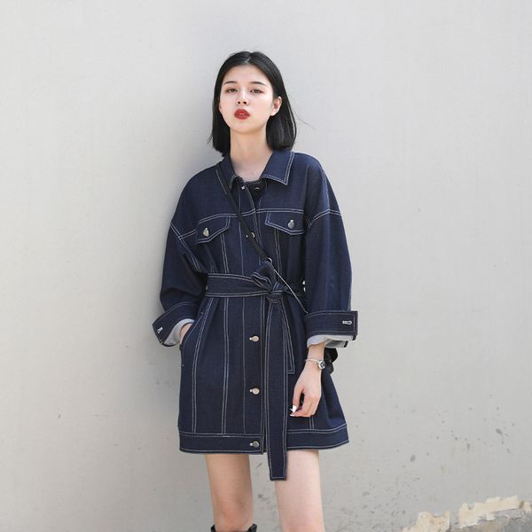 2020 new spring autumn denim trench coats women outerwear korean loose lace retro denim windbreaker female m348, Tan;black
2020 new spring autumn denim trench coats women outerwear korean loose lace retro denim windbreaker female m348, Tan;black