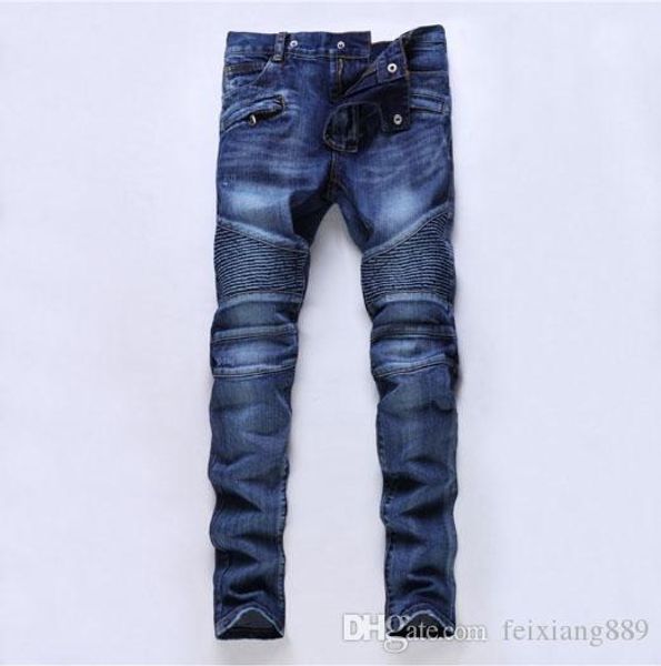 men distressed ripped jeans fashion designer straight motorcycle biker jeans causal denim pants streetwear style runway rock star jeans cool, Blue
men distressed ripped jeans fashion designer straight motorcycle biker jeans causal denim pants streetwear style runway rock star jeans cool, Blue