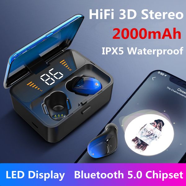 2000 mah tws bluetooth 5.0 earphones led power display 3d stereo true wireless ipx5 waterproof sport power bank earbud
2000 mah tws bluetooth 5.0 earphones led power display 3d stereo true wireless ipx5 waterproof sport power bank earbud
