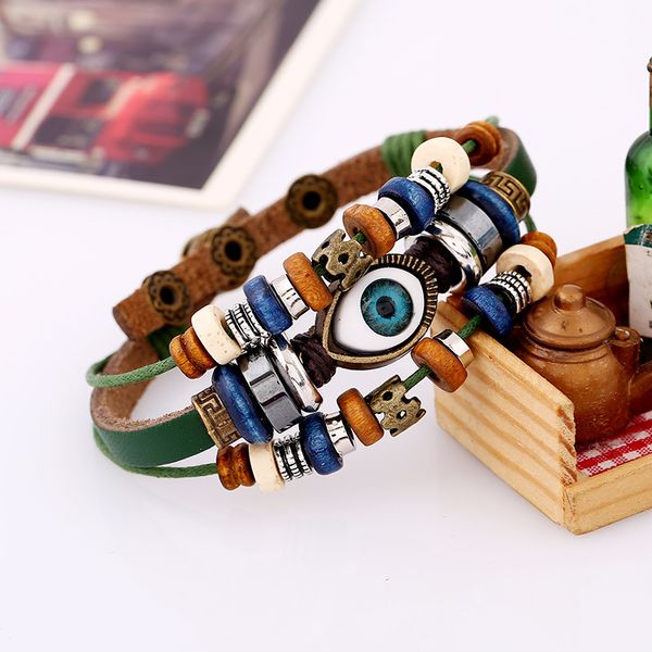 beaded eye leather bracelet adjustable men's and women's leather bracelet jewelry, Black
beaded eye leather bracelet adjustable men's and women's leather bracelet jewelry, Black