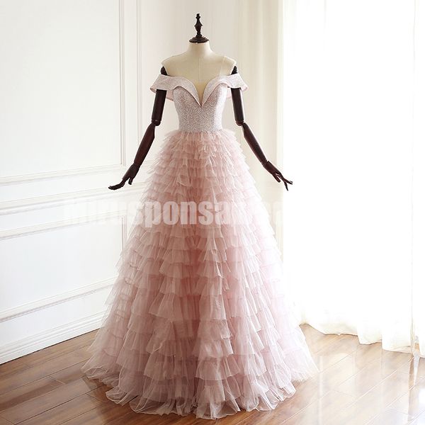 super fashion off-shoulder pink wedding dress cake tiered skirt destination wedding dresses with sleeves lace up back bridal gowns, White
super fashion off-shoulder pink wedding dress cake tiered skirt destination wedding dresses with sleeves lace up back bridal gowns, White