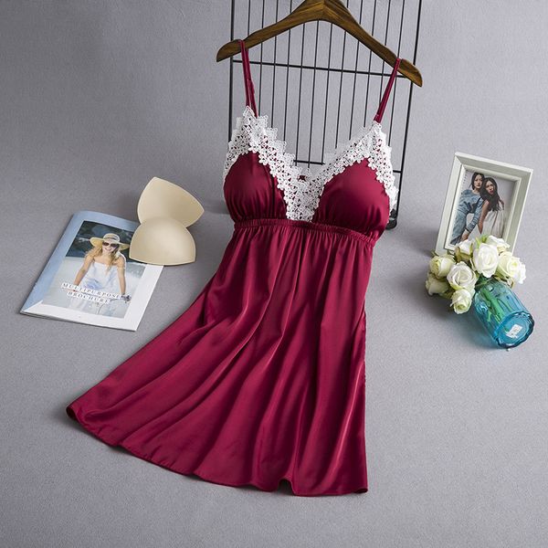 women's sleepwear 2021 summer women nightgowns lace satin silk nightdress lingerie sleep lounge with chest pads, Black;red
women's sleepwear 2021 summer women nightgowns lace satin silk nightdress lingerie sleep lounge with chest pads, Black;red