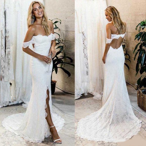 bohemian lace country garden bridal gowns 2020 off shoulder front slit backless mermaid wedding dresses sweep train robes de mariee, White
bohemian lace country garden bridal gowns 2020 off shoulder front slit backless mermaid wedding dresses sweep train robes de mariee, White