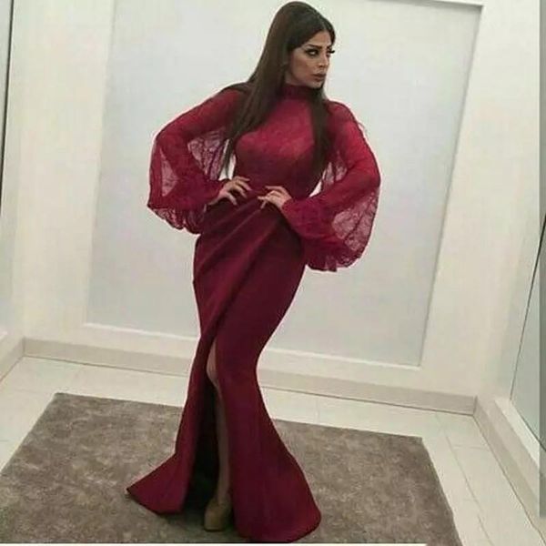 2020 new burgundy mermaid evening dresses for women lace satin front split high neck long sleeves formal prom party gowns plus size, Black;red
2020 new burgundy mermaid evening dresses for women lace satin front split high neck long sleeves formal prom party gowns plus size, Black;red