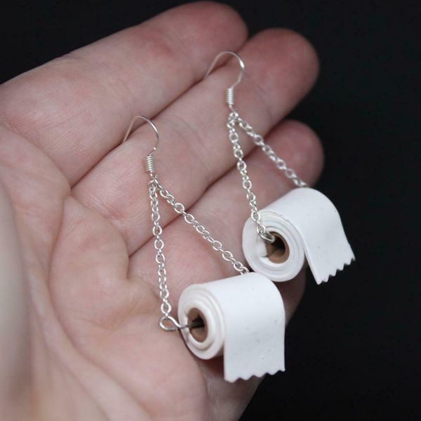 european and american fashion personalized toilet roll paper earrings ear hook toilet paper earrings, Silver
european and american fashion personalized toilet roll paper earrings ear hook toilet paper earrings, Silver