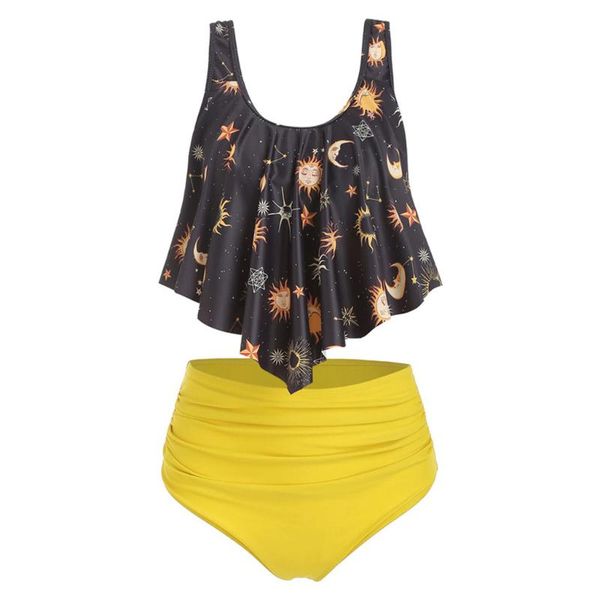 bikinis set 2021 mujer women sun stars moon flounce runched tankini swimsuit high waisted bikini women's swimming suit biquinis 
bikinis set 2021 mujer women sun stars moon flounce runched tankini swimsuit high waisted bikini women's swimming suit biquinis
