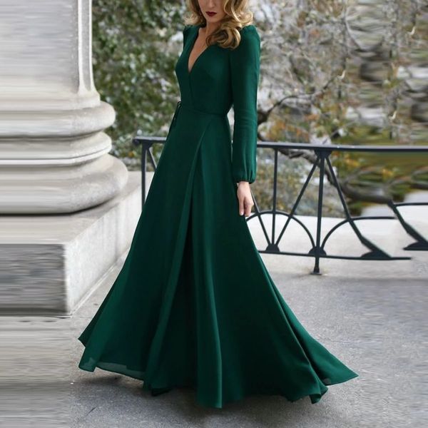 elegant women deep v neck belted long maxi dress solid color split hem puff long sleeve formal party wear dress, Black;gray
elegant women deep v neck belted long maxi dress solid color split hem puff long sleeve formal party wear dress, Black;gray