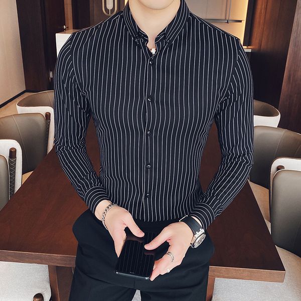 men's casual striped shirt 2020 new fashion elegant england style long sleeve black shirt, White;black
men's casual striped shirt 2020 new fashion elegant england style long sleeve black shirt, White;black