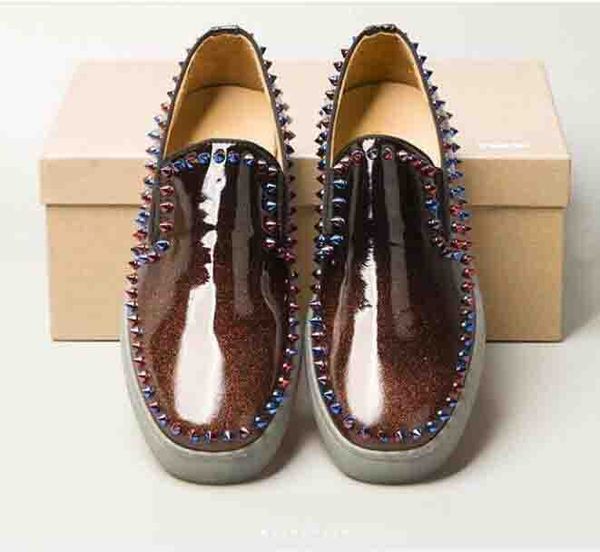 brown gradient patent leather with spikes mens womens red bottom loafers roller pik boats shoes luxury dress wedding party low shoes flats, Black
brown gradient patent leather with spikes mens womens red bottom loafers roller pik boats shoes luxury dress wedding party low shoes flats, Black