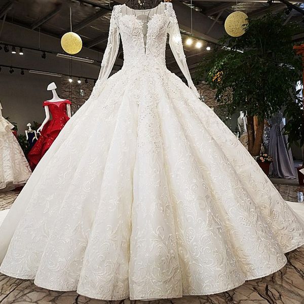 vintage luxury wedding gown ivory major beading wedding dress o neck long sleeve lace up open back muslim bride dress, White
vintage luxury wedding gown ivory major beading wedding dress o neck long sleeve lace up open back muslim bride dress, White
