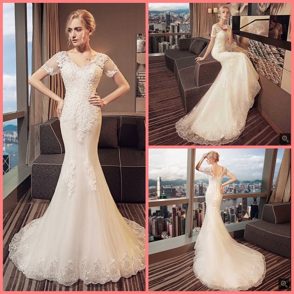 robe de mariage mermaid white lace appliques elegant wedding dress short sleeve modest beaded sequins corset bride dress 2019
robe de mariage mermaid white lace appliques elegant wedding dress short sleeve modest beaded sequins corset bride dress 2019