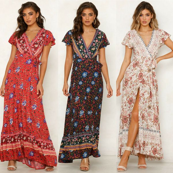 women boho floral long maxi dress ladies evening party holiday beach dresses summer maxi sundress, Black;gray
women boho floral long maxi dress ladies evening party holiday beach dresses summer maxi sundress, Black;gray