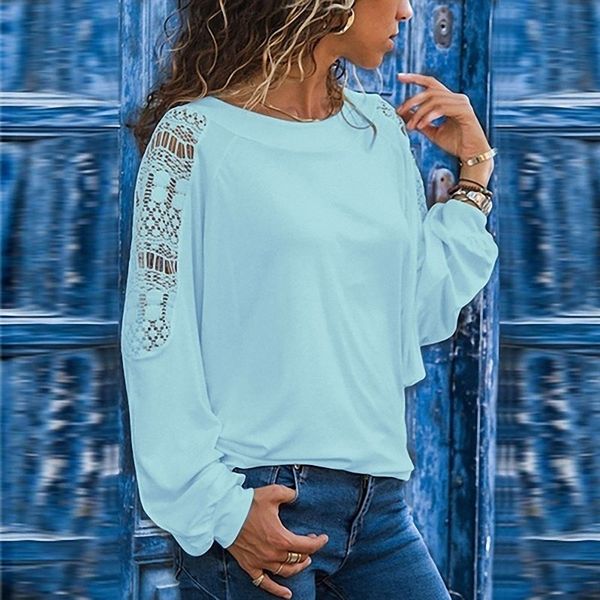 plus size fashion women's clothing long sleeve t-shirts loose lace stitching casual solid color o-neck blouses, White
plus size fashion women's clothing long sleeve t-shirts loose lace stitching casual solid color o-neck blouses, White