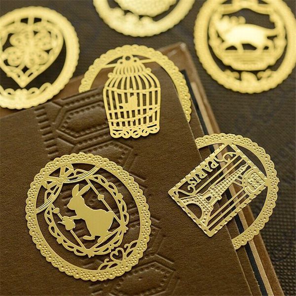 Multi Styles Hollow Out Metal Bookmark Creative Gold Lace Bookmark Cartoon Animal Bookmarks School Stationery Supplies Favor Gifts