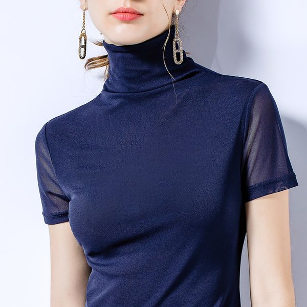 europe women spring autumn high street fashion turtleneck short sleeve solid bottom t shirt female elegant slim shirts, White
europe women spring autumn high street fashion turtleneck short sleeve solid bottom t shirt female elegant slim shirts, White
