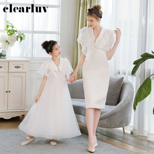 solid white parent child evening dress db171 v-neck short sleeve formal party dresses lace ruched mother aand daughter gowns, White;black
solid white parent child evening dress db171 v-neck short sleeve formal party dresses lace ruched mother aand daughter gowns, White;black