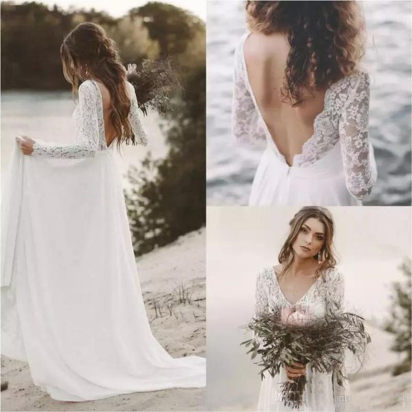 Country Beach Wedding Dresses 2019 Fall White Top Lace Low Back Bohemian Wedding Dresses V Neck Full Sleeve Chiffon Bridal Dresses
Country Beach Wedding Dresses 2019 Fall White Top Lace Low Back Bohemian Wedding Dresses V Neck Full Sleeve Chiffon Bridal Dresses