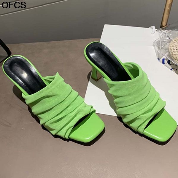 women slides women thin high heels slippers sandals lady breathable pleated mesh mules square toe sandals ladies dress shoes, Black
women slides women thin high heels slippers sandals lady breathable pleated mesh mules square toe sandals ladies dress shoes, Black
