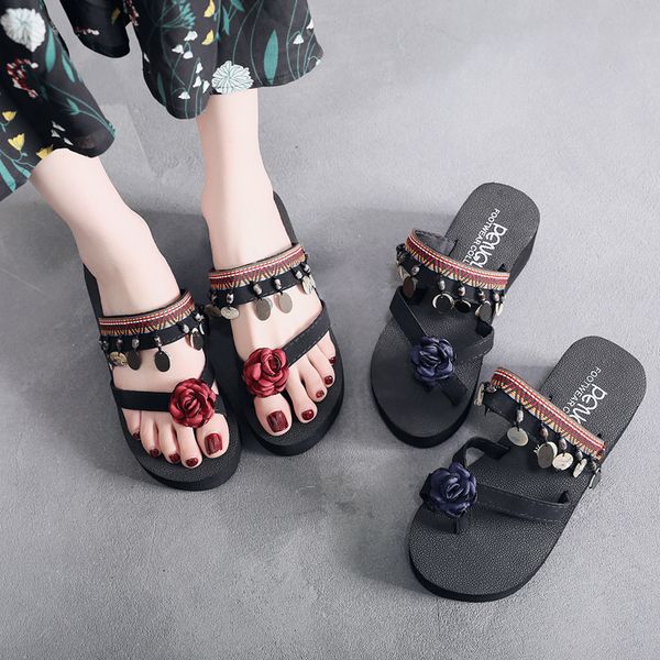 slippers shoes woman bohemian flower summer sandalias non-slip beach slipper high heel sandals wooden beads, Black
slippers shoes woman bohemian flower summer sandalias non-slip beach slipper high heel sandals wooden beads, Black