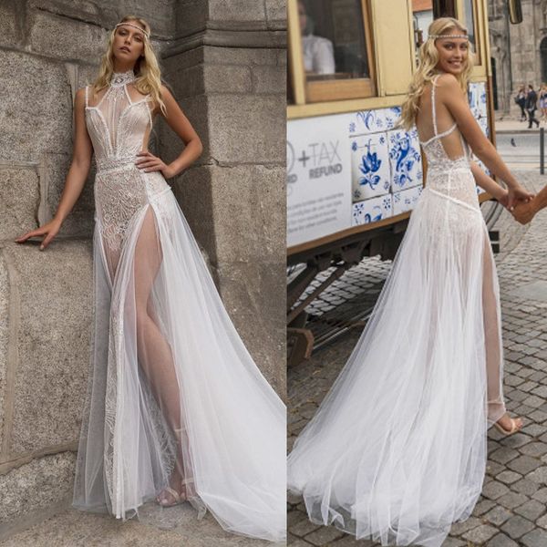 modest charchy halter sleeveless backless side split mermaid wedding dresses lace applique crystal wedding gowns sweep train robe de mariée, White
modest charchy halter sleeveless backless side split mermaid wedding dresses lace applique crystal wedding gowns sweep train robe de mariée, White