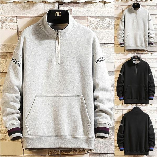 men's hoodies & sweatshirts fashion winter solid color sweatshirt outwear casual long sleeve stand collar zipper pockets, Black
men's hoodies & sweatshirts fashion winter solid color sweatshirt outwear casual long sleeve stand collar zipper pockets, Black