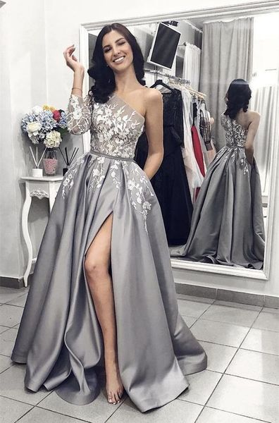one shoulder long sleeve prom dresses with side split 3d floral applique draped open back evening dress party formal gowns paolo sebastian, Black
one shoulder long sleeve prom dresses with side split 3d floral applique draped open back evening dress party formal gowns paolo sebastian, Black